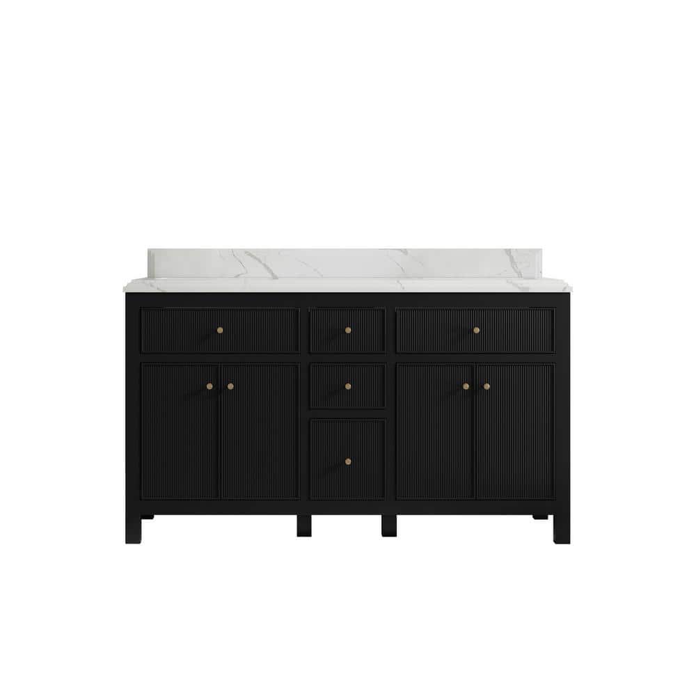 Sonoma 60 in. W x 22 in. D x 36 in. H Double Sink Bath Vanity in Black with Cove Edge Calacatta Quartz Top price history on PriceWatchPro