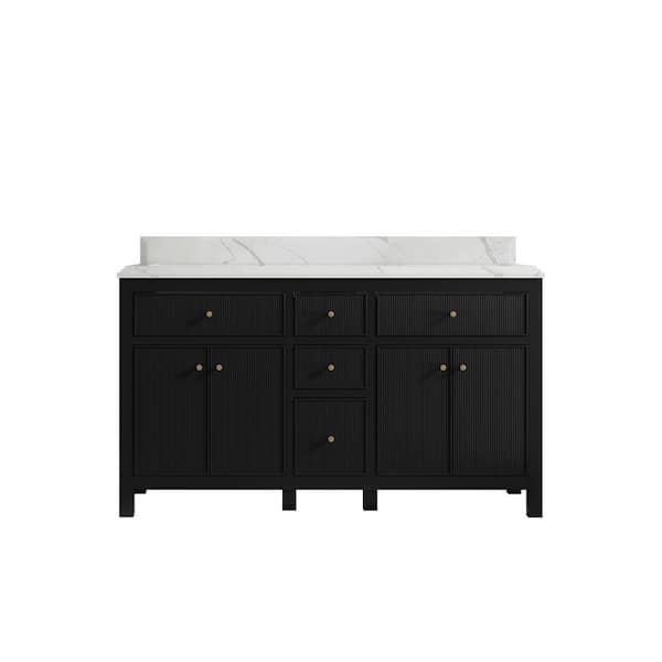 Willow Collections Sonoma 60 in. W x 22 in. D x 36 in. H Double Sink Bath Vanity in Black with Cove Edge Calacatta Quartz Top