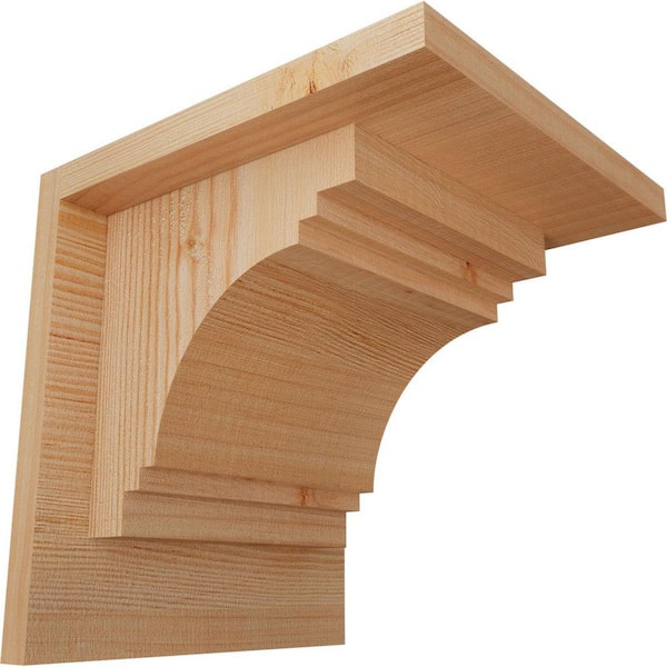 Ekena Millwork 7-1/2 in. x 8 in. x 8 in. Douglas Fir Pescadero Smooth Corbel with Backplate