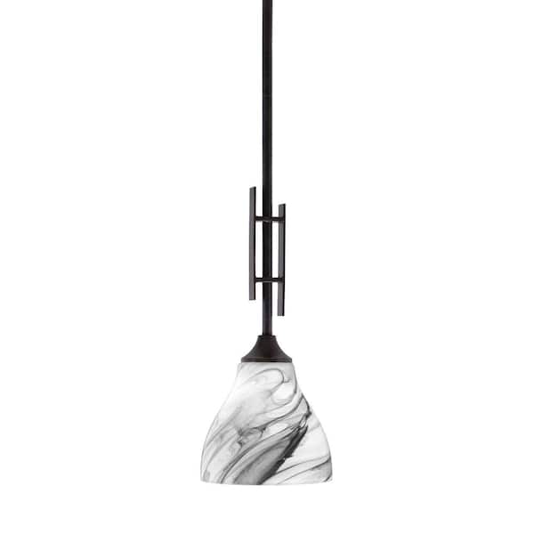 Unbranded Ontario 60-Watt, 1-Light Dark Granite Stem Hung Mini Pendant Light with Onyx Swirl Glass Shade and No Bulb Included