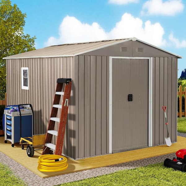 8 ft. W x 10 ft. D Metal Storage Shed Outdoor Tool Room with Floor Base, Windows and Shelf, Gray (70 sq. ft.)