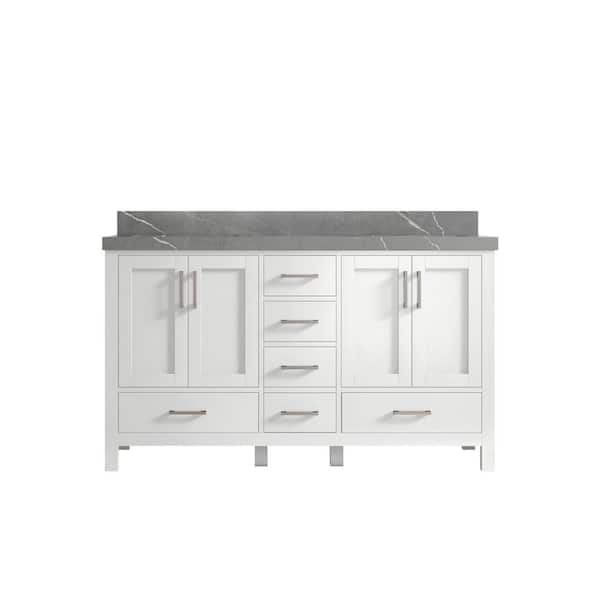 Willow Collections Malibu 60 in. W x 22 in. D x 36 in. H Double Sink Bath Vanity in White with 2 in. Piatra Quartz Top