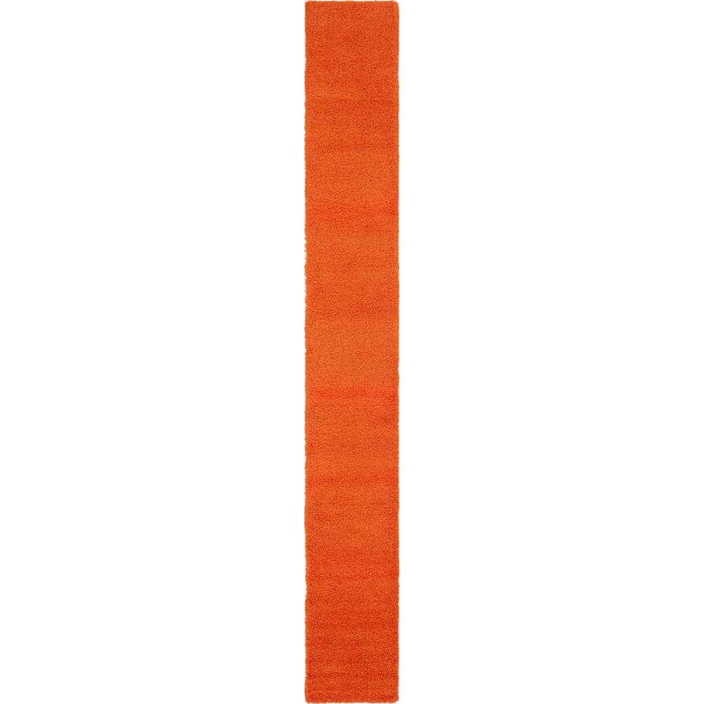 Unique Loom Solid Shag Tiger Orange 19 ft. Runner Rug