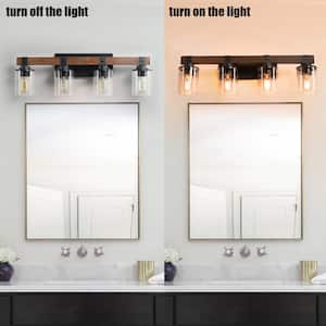 27.2 in. 4-Light Bathroom Vanity Lights Lighting Fixtures Over Mirror with Clear Glass Shade, E26, No Bulbs Included