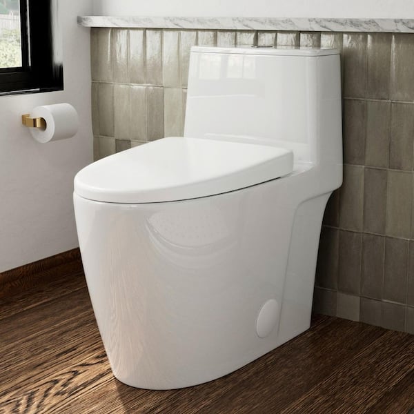 17.3 in. Elongated One Piece Toilet For Bathroom, White Toilet Bowl with Comfortable ADA Height, Dual Flush 1.0/1.28 GPF