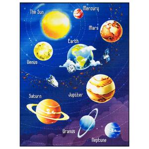 Children's Garden Collection Non-Slip Rubberback Educational Planets 3x5 Kid's Area Rug,2 ft. 7 in. x 5 ft.,Navy Planets