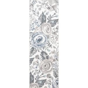 Tiffani Floral Machine Washable Spill-Proof Ivory 2 ft. 6 in. x 6 ft. Transitional Runner Rug