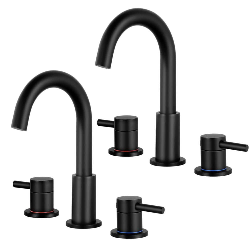 8 in. Widespread Double Handles Bathroom Faucet in Matte Black (2-Pack)
