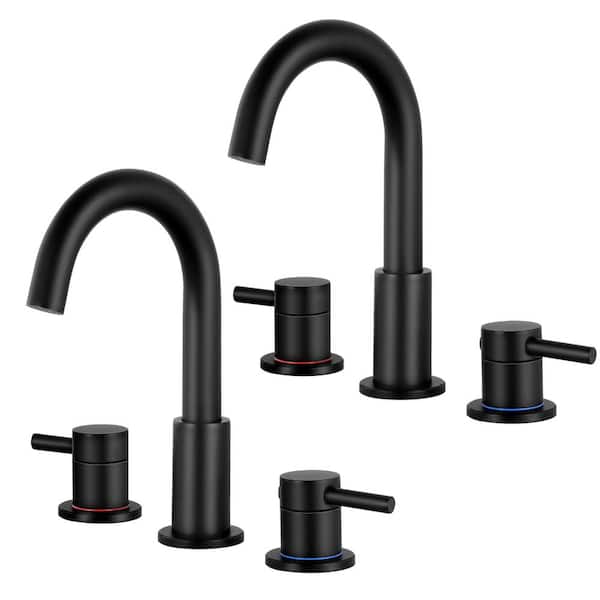 AKLFGN 8 in. Widespread Double Handles Bathroom Faucet in Matte Black (2-Pack)