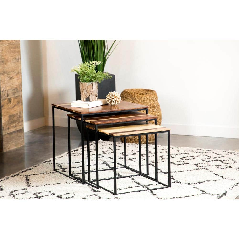 Belcourt Sheesham Wood and Black Metal 20'' Square Nesting Tables