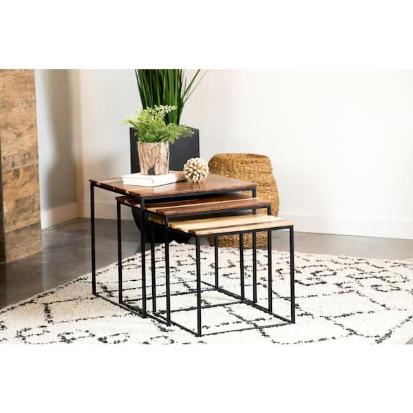 Coaster 3- Piece Natural and Black Square Wood Stackable Nesting