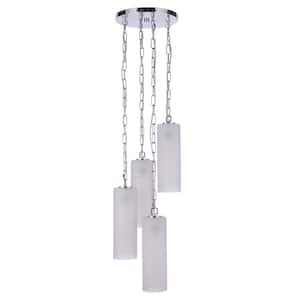Myos 60-Watt 4-Light Chrome Finish Dining/Kitchen Island Pendant Light w/ Frosted Ribbed Glass Shade, No Bulbs Included