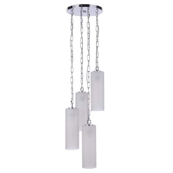 CRAFTMADE Myos 60-Watt 4-Light Chrome Finish Dining/Kitchen Island Pendant Light w/ Frosted Ribbed Glass Shade, No Bulbs Included