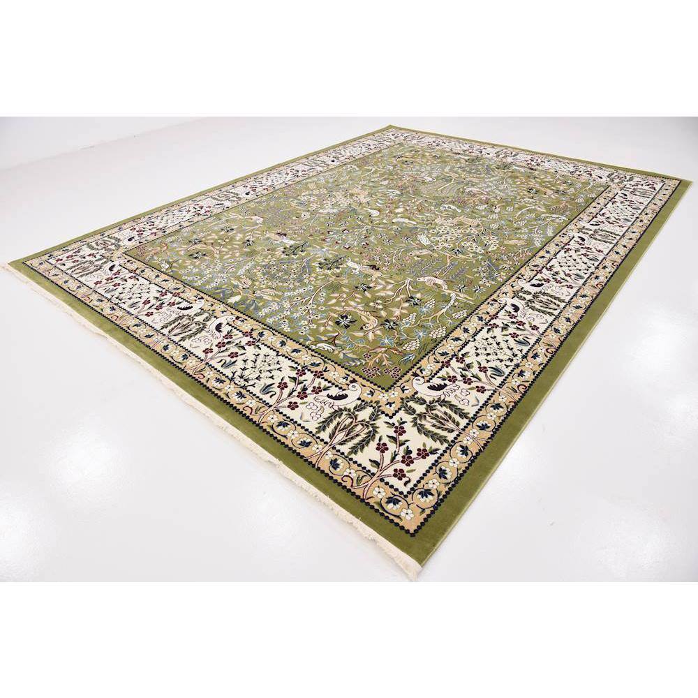 Green and Ivory Rectangular Floral Synthetic Area Rug 10' x 13'