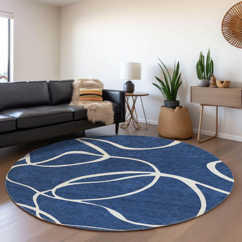 Mayfield Premium Machine Washable Abstract AMF999 Navy 8 ft. x 8 ft. Round Rug price history on PriceWatchPro