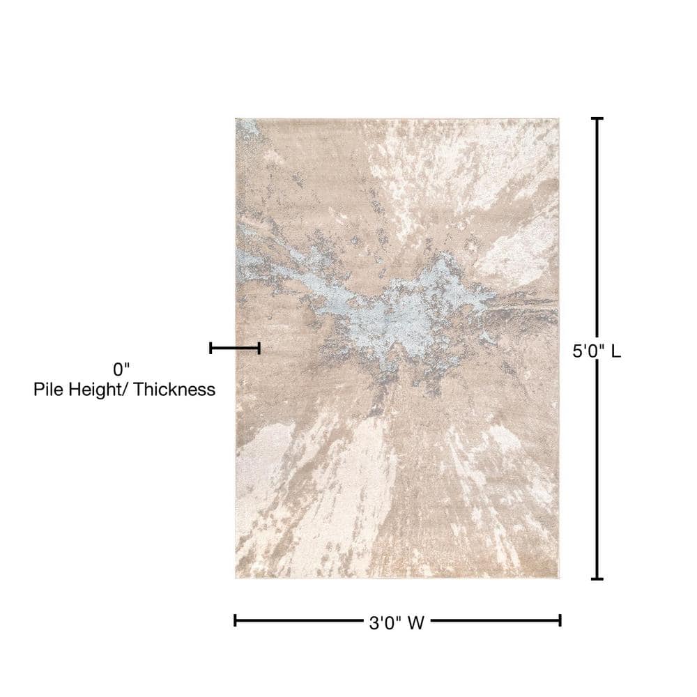 Beige and Gray Recycled Abstract Indoor Area Rug, 3' x 5'