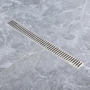 24 in. Stainless Steel Linear Shower Drain with Square Pattern Drain Cover in Brushed Nickel