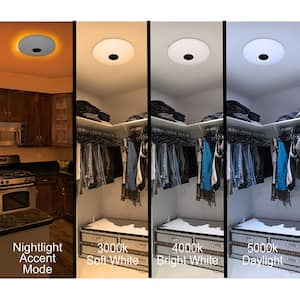 Low Profile 11 in. LED Flush Mount with Night Light Interchangeable Medallions in BN and ORB (8-Pack)