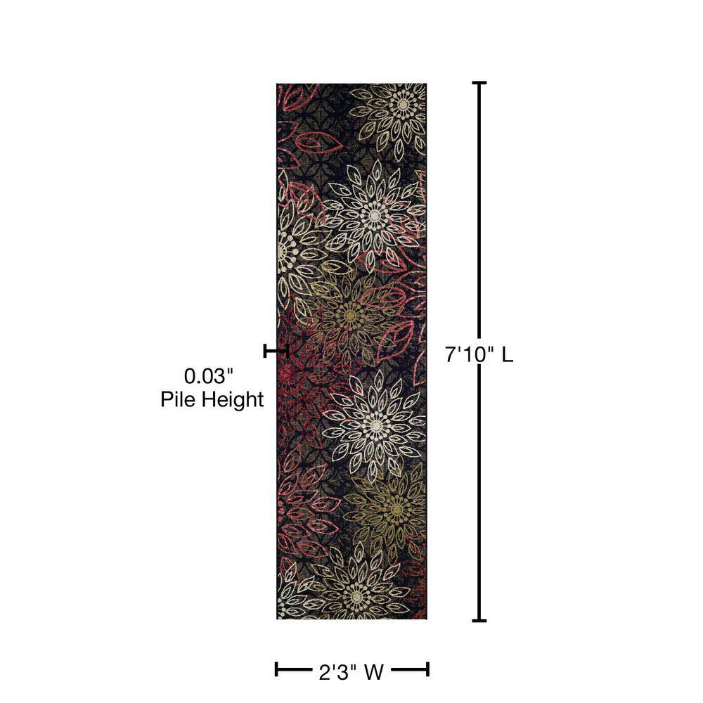 Dolce Floral Black and Multicolor Viscose 2x7 Runner Rug