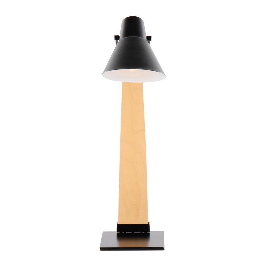 Adjustable Black Metal and Wood Arc Table Lamp