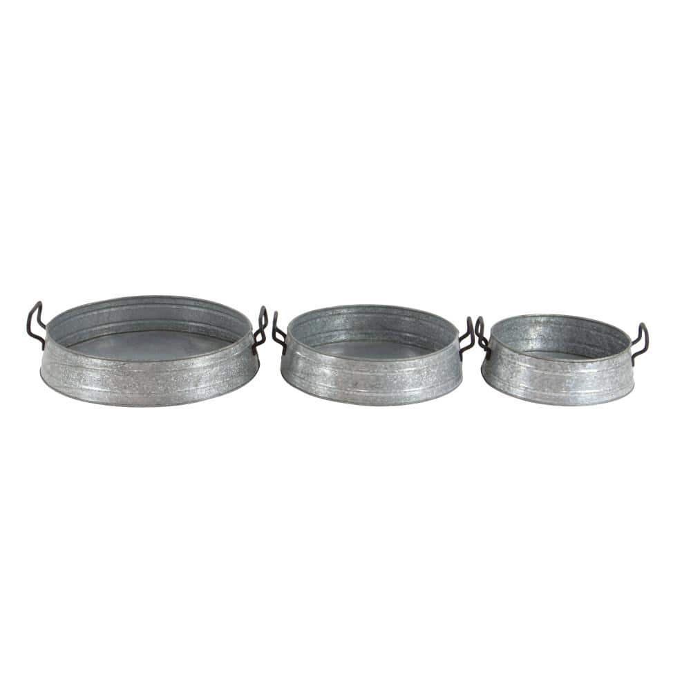 Set of 3 Gray Metal Farmhouse Decorative Trays