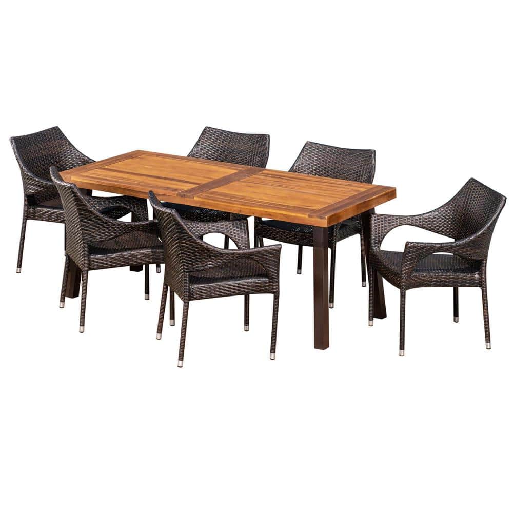 Noble House Brianna 7-Piece Iron Outdoor Dining Set with Stacking Chairs -  41764