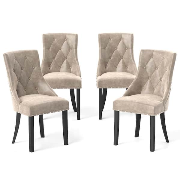 Upholstered Dining Chairs Set of 4 Tufted Wingback Chairs w/ Solid Wood Legs