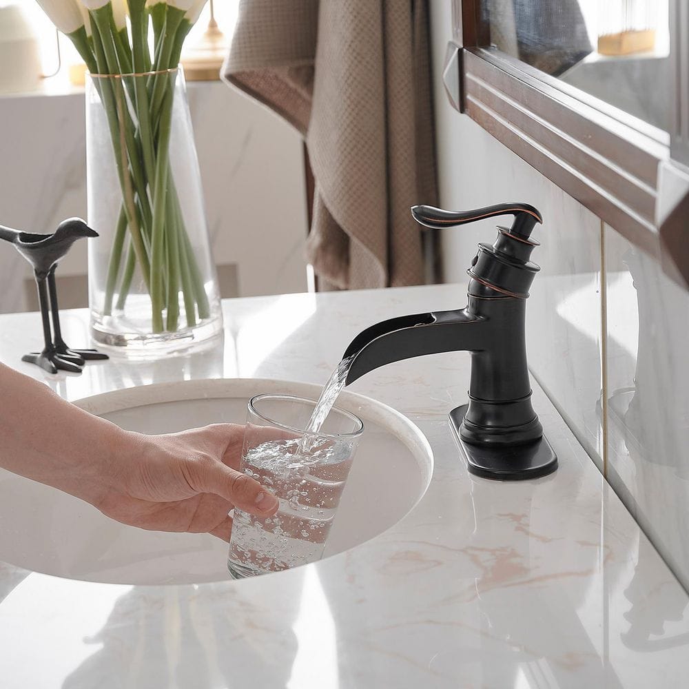 Oil Rubbed Bronze Single Handle Waterfall Bathroom Faucet with Pop-up Drain