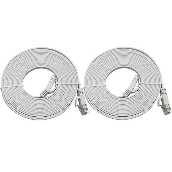 Micro Connectors, Inc 14 ft. Cat6 UTP RJ45 Flat Patch (30AWG) Cable White (2-Pack)