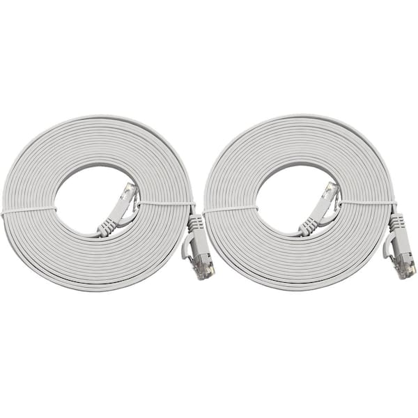 Micro Connectors, Inc 25 ft. Cat6 UTP RJ45 Flat Patch (30AWG) Cable White (2-Pack)