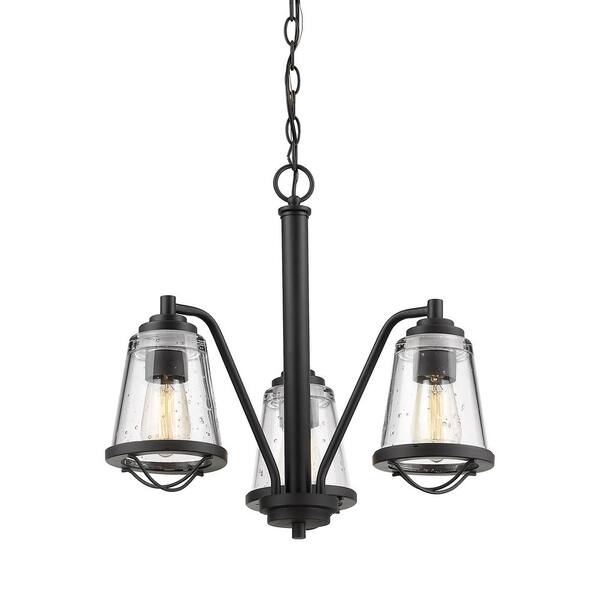 Unbranded Mariner 3-Light Bronze Indoor Shaded Chandelier with Clear Seedy Glass Shade with No Bulb Included
