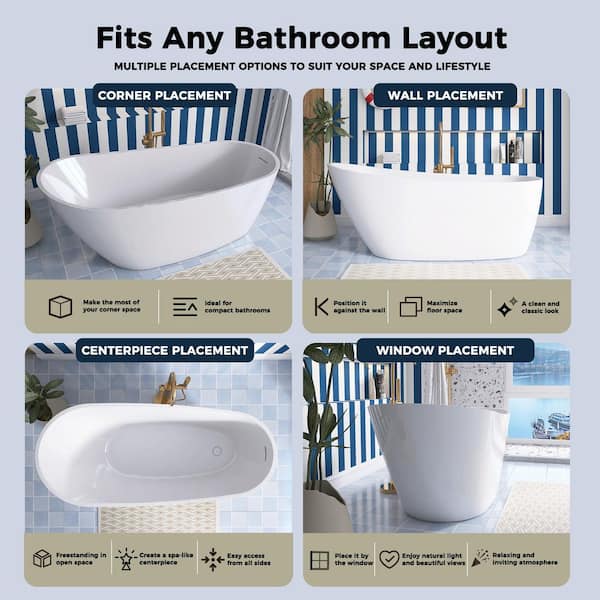 Adecab 59 in. x 29 in. Acrylic Freestanding Flatbottom Soaking