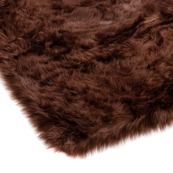 Walk on Me Brown 6 ft. x 9 ft. Solid Super Soft Faux Fur Area Rug