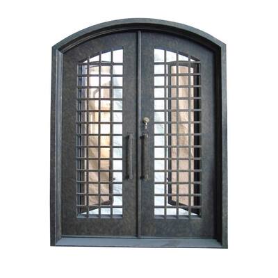 62 in. x 81 in. Rustic Bronze Right-Hand Inswing 2-Lite Clear Iron Double Prehung Front Door