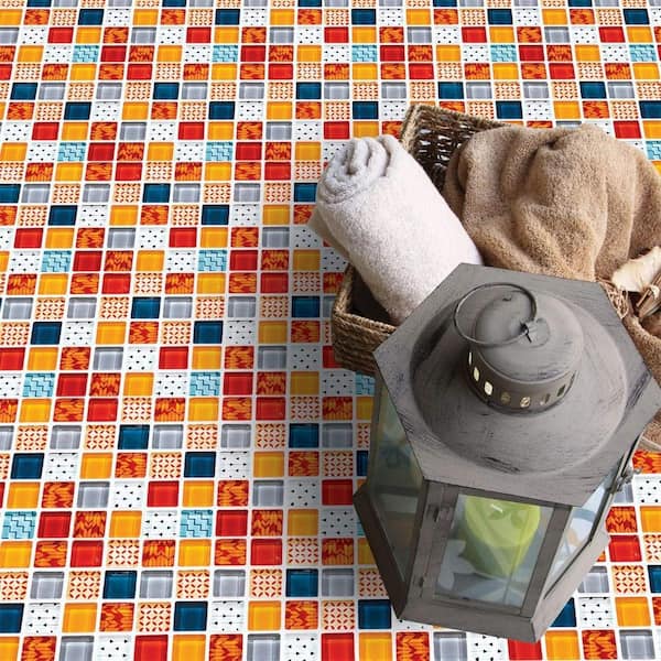 3D Mosaic Self-Adhesive Glossy Gel Backsplash Tile, JM715,8 inchx8 inch/pc (Set of 6pc)