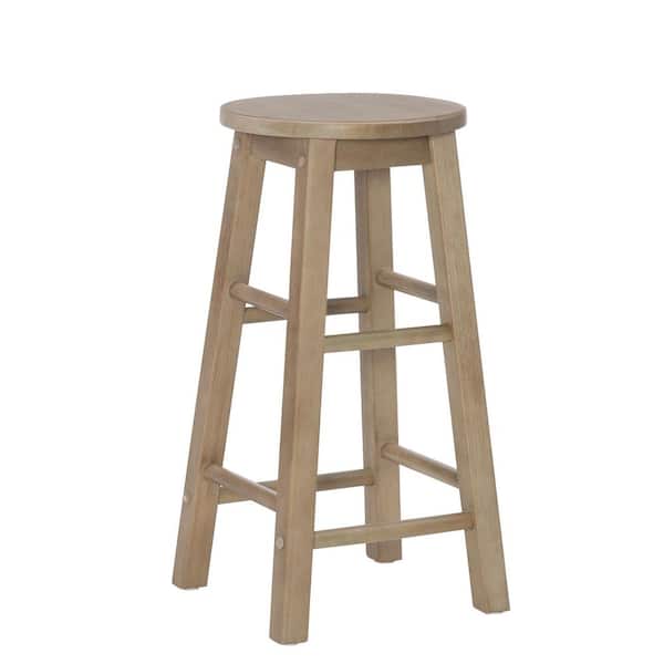 Linon Home Decor Lopes24 in. H Graywash Backless Wood Frame Round Seat Counter stool
