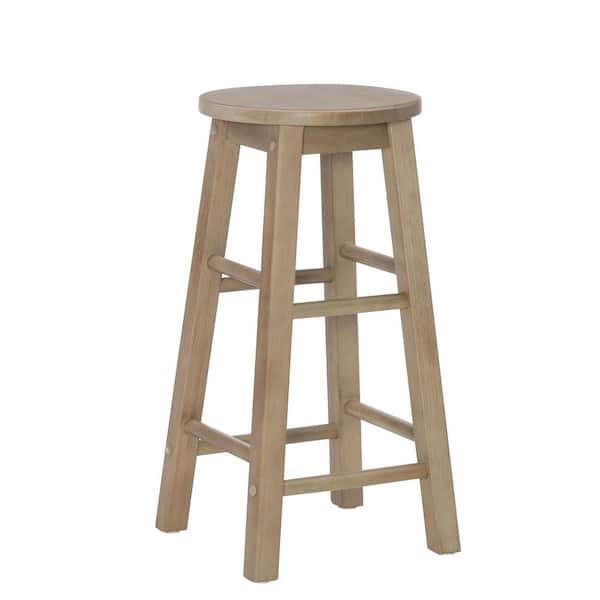 Linon Home Decor Lopes 24 in. Graywash Backless Wood Counter Stool with Wood Seat