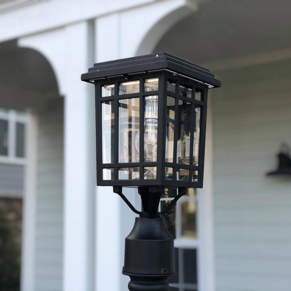 Prairie Bulb Single Black Integrated LED Outdoor Solar Post Light with 3-Mounting Options Fitter, Pier and Wall Mounts