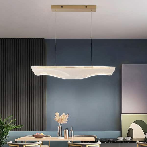 35.24 in. Modern Gold 1-Light 32-Watt Wave-Shaped Integrated LED Pendant Light Acrylic Linear Chandeliers