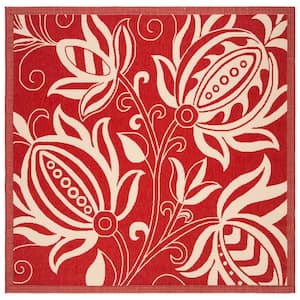 Courtyard Red/Natural 8 ft. x 8 ft. Square Border Indoor/Outdoor Patio  Area Rug