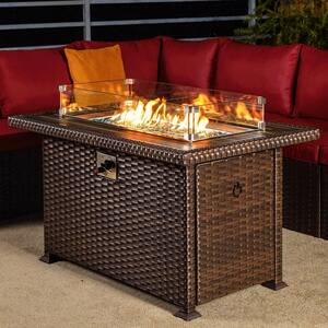 TAY Brown 44 in. x 28 in. x 24 in. H Rectangle Metal Outdoor Fire Pit Table, Auto-Ignition
