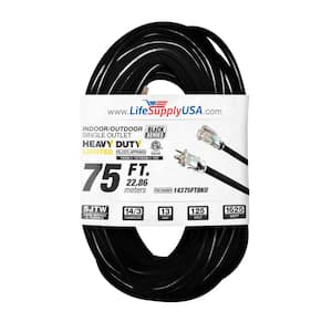 75 ft. 14-Gauge/3 Conductors SJTW 13 Amp Indoor/Outdoor Extension Cord with Lighted End Black (1-Pack)