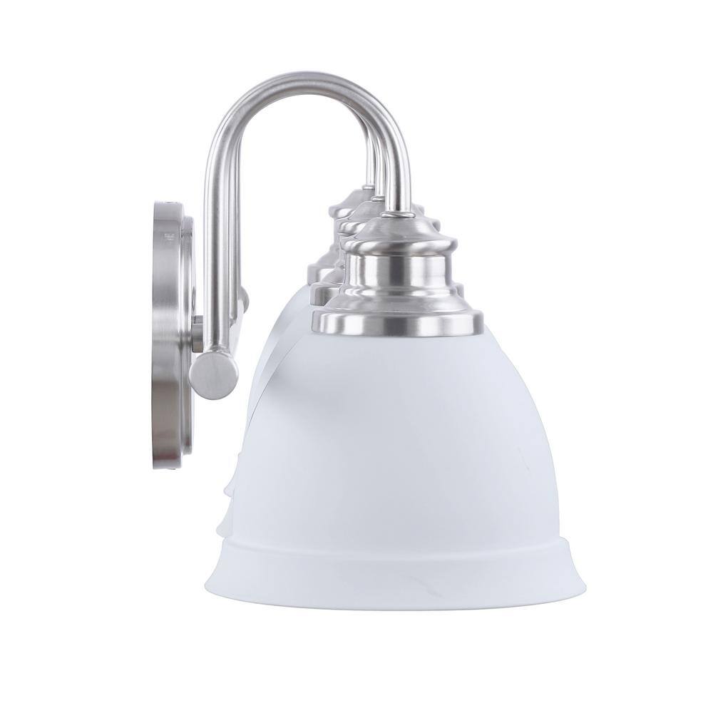 25-Inch Satin Nickel 3-Light Vanity Fixture with White Shades