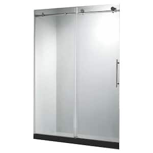 60 in. W x 76 in. H Single Sliding Frameless Shower Door in Brushed Nickel with Clear Tempered Glass