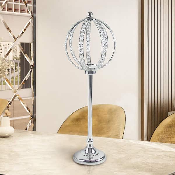 LIVING LUXURY Large Silver Crystal Bead Decorative Ball Accent Piece Centerpiece Stand 31.5 in.