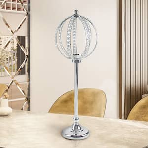 Large Silver Crystal Bead Decorative Ball Accent Piece Centerpiece Stand 31.5 in.