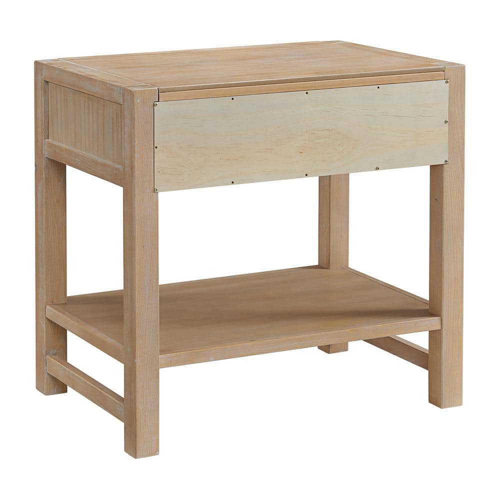 Arden Light Driftwood Pine 2-Drawer Nightstand with Open Shelf