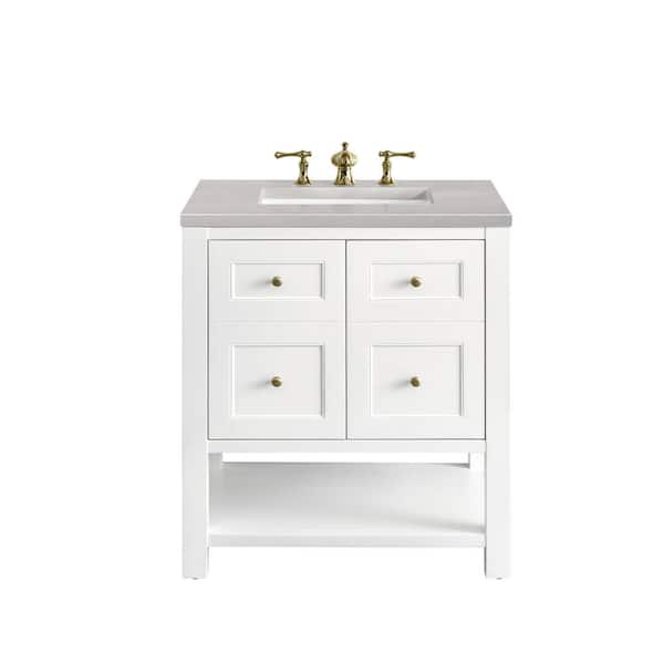James Martin Vanities Breckenridge 30.0 in. W x 23.5 in. D x 34.2 in. H Bathroom Vanity in Bright White with Eternal Serena Quartz Top
