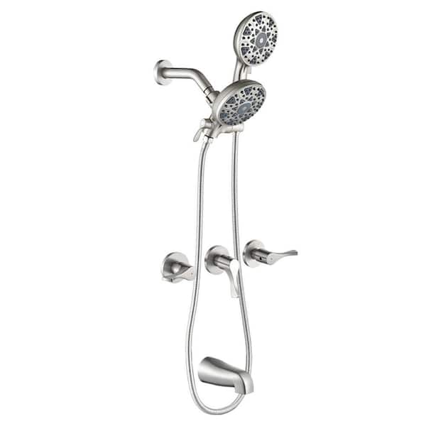 Triple Handle 6-Spray Tub and Shower Faucet 1.8 GPM Brass Wall Mount Shower Trim Kit in. Brushed Nickel Valve Included