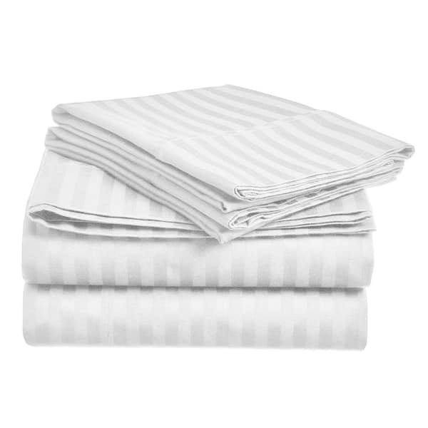 Home Sweet Home 1800-Luxurious Hotel Extra Soft Deep Pocket Stripe Microfiber Sheet Set (Queen, White)